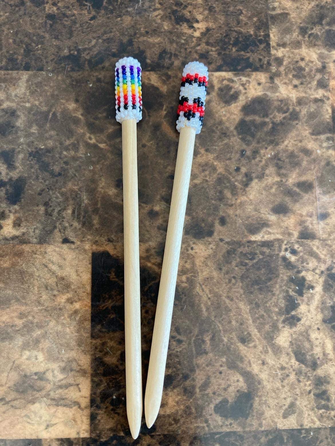 Peyote stitched hair sticks